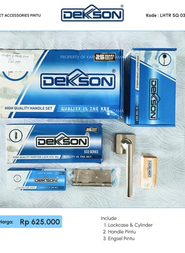 Set handle pintu, engsel, lock case merk Dekkson