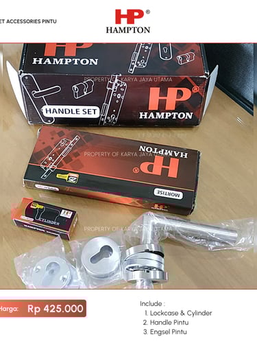 Set handle pintu, engsel, lock case merk Hampton