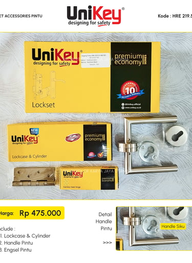 Set handle pintu, engsel, lock case merk Unikey