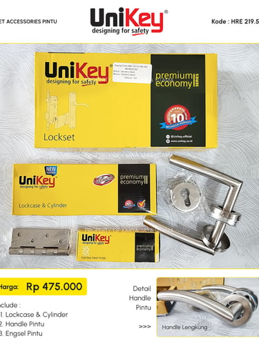 Set handle pintu, engsel, lock case merk Unikey