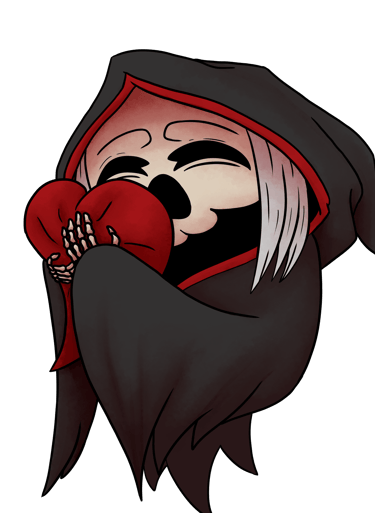 Cartoon Sensenmann, Cartoon Reaper, Skelli, böse miene, Metal Music, hugging, heart, cute