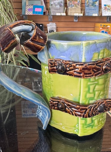 A handmade clay mug 