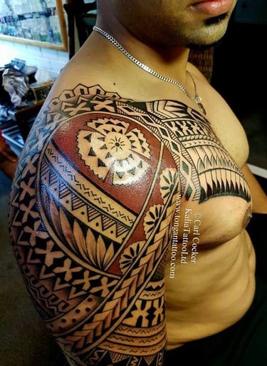 Polynesian Shoulder tattoo, Polynesian chest tattoo, Fijian tattoo, Tongan tattoo brisbane perth 