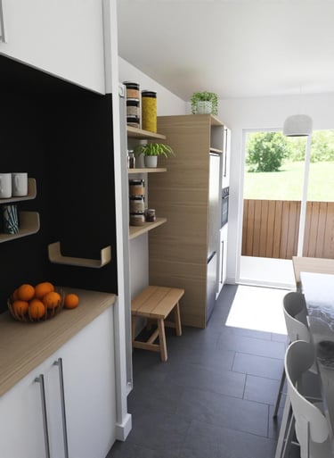 Vue 3D projet cuisine rénovée espace café