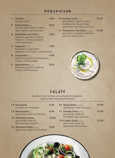 Korfu Speisekarte