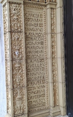Entrance arch to the library carved with the names of writers