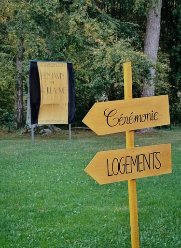 Panneaux directionnels en bois pour mariage