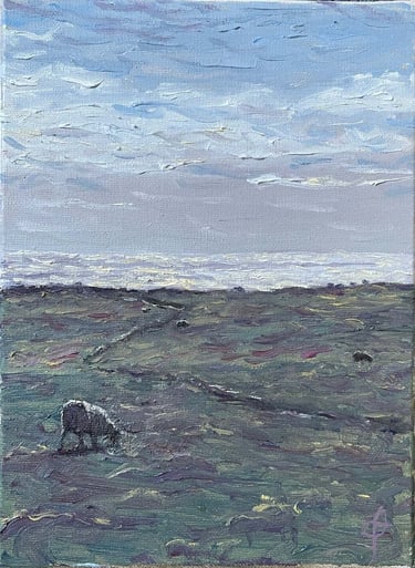 Peinture à l'huile - Moutons sur la côte anglaise