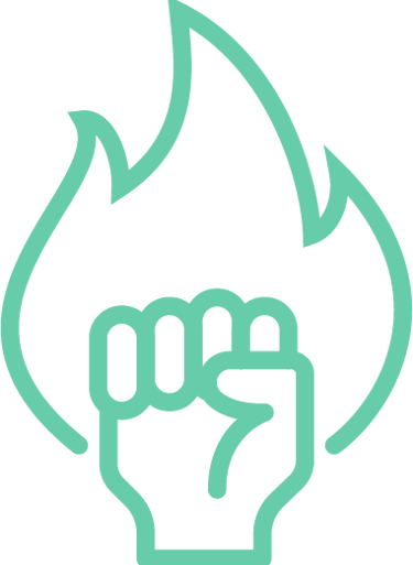 Flaming fist icon symbolizing bold, enthusiastic commitment to boundary-pushing creativity.
