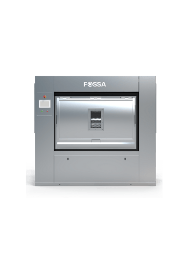 Industrial FOSSA heavy-duty washing machine for commercial laundry use on a black background.