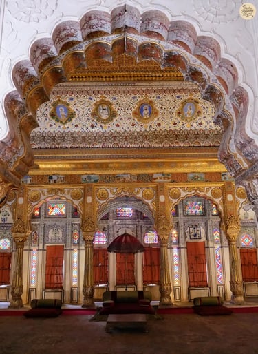 Phool Mahal at Mehrangarh Fort Jodhpur, a golden hall once used for royal gatherings and cultural performances.