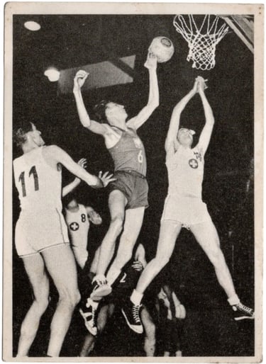 1958 Heliomalt Chocolate Swiss Vs Portugal Eurobasket FIBA 1957 Rare Basketball Gilbert Widmer