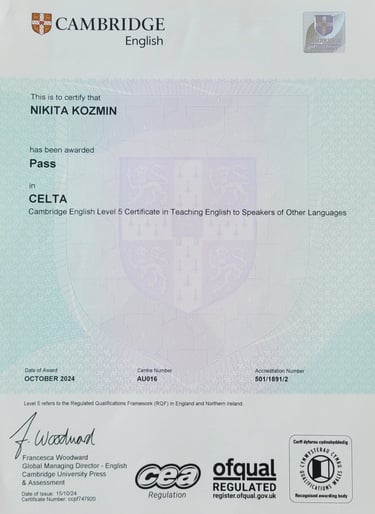 CELTA certificate from Cambridge English