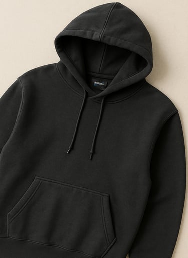 a black hoodie with a hoodie and a hoodie