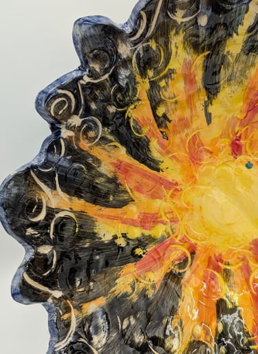 James Webb, small Earth, sun, textures, ceramic bowl