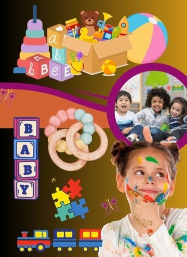 a child's playroom with a picture of a child's face painted
