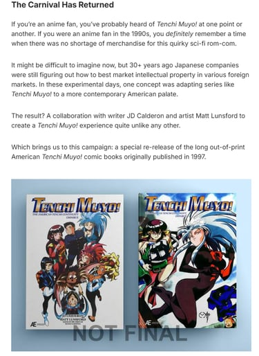Tenchi Muyo Panime Comic Rerelease - The First Kickstarter