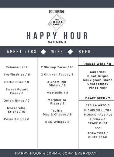 Italian menu dishes at Dos Vientos Local Table in Newbury Park