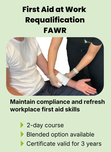 First Aider demonstrating wound dressing for First Aid at Work Requalification course