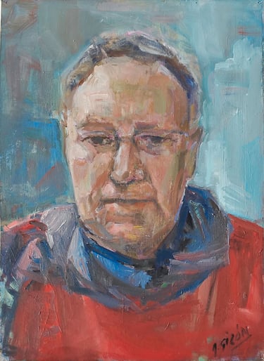 Autorretrato, óleo sobre papel del artista pintor Argi Girón. Self-portrait, painter, artist, oil