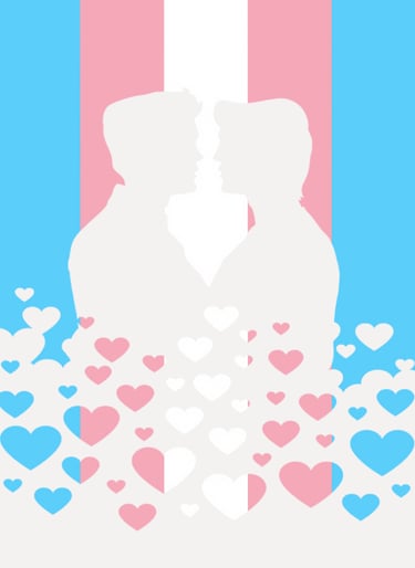 Transgender Pride flag design with 2 male kissing silhouette