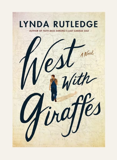 Book cover for West With Giraffes by Lynda Rutledge featuring a vintage map and a person walking.