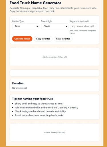a food truck user's food truck name generator