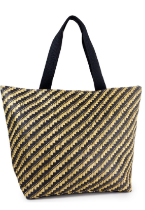 a black and gold striped baguet bag