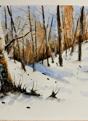 a painting of a forest full of snow