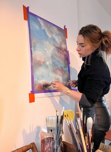 Faux ciel ème réalisé à la peinture à l'huile