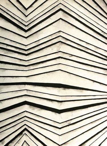 INOS 3 by Tim Grosvenor, ink artwork, final triptych panel featuring ascending chevrons and directio