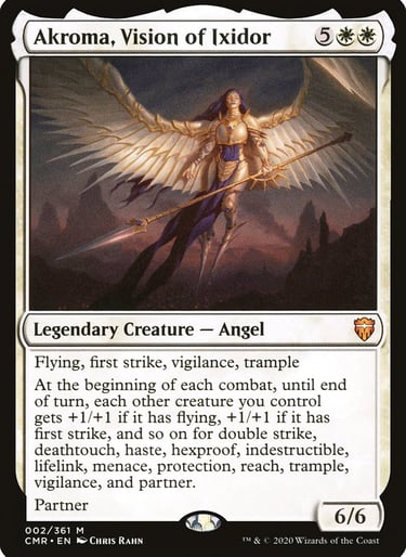 Akroma, Vision of Ixidor Magic: The Gathering card featuring a winged angel holding a spear.