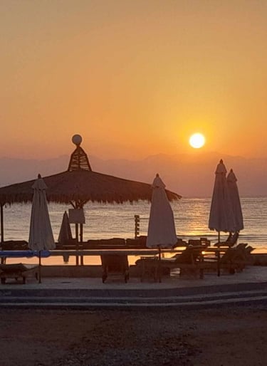 エジプトの海が見えるプールからの日の出の眺め