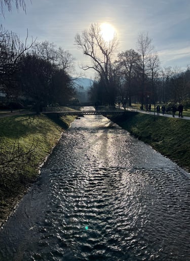 Bade Baden winter stream leading into town