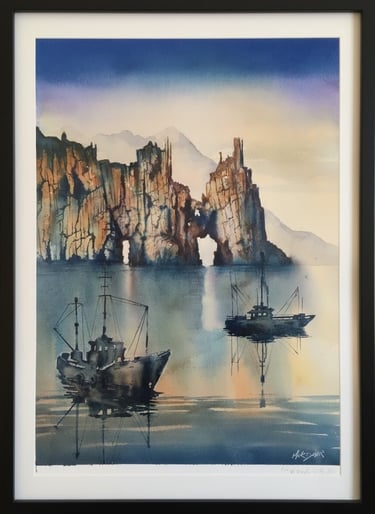 "Cathedral rocks' watercolour painting, the Blasket Islands.