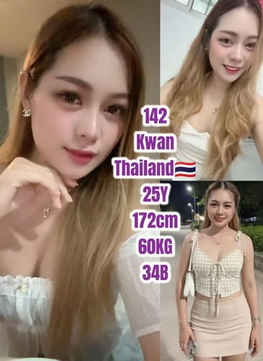 Profile collage of Kwan, a 25-year-old Thai woman from Thailand, featuring three beautiful portrait photos.