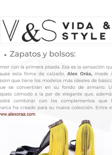 Mención de la marca Alex Oráa en revista Vida&Style (España)