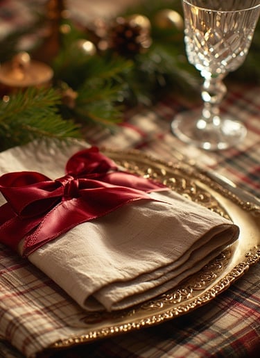 Velvet ribbon napkin styling for a luxury Ralph Lauren table.