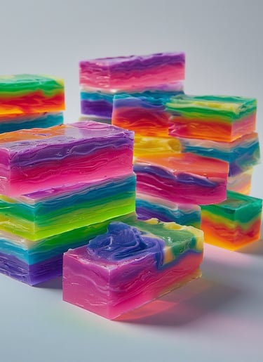 Rainbow neon layered soap bars with crisp, perfectly defined color bands