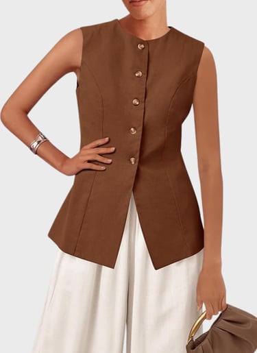 KIRUNDO Blazer Vest for Women Trendy 2025 Dressy Business Casual Summer Button Down Sleeveless Work