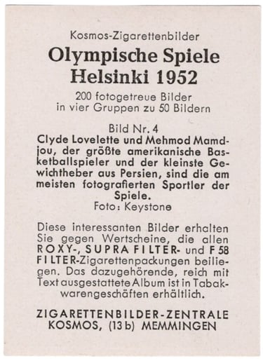 1952 Kosmos-Zigarettenbilder Olympische Spiele Helsinki #4 Clyde Lovelette (back)