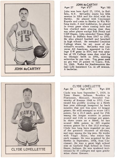 1961 Essex Meats St. Louis Hawks Basketball Cards
