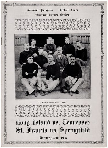 Cover photo of the 1st basketball team ever with James Naismith Long Island Tennessee Basketball
