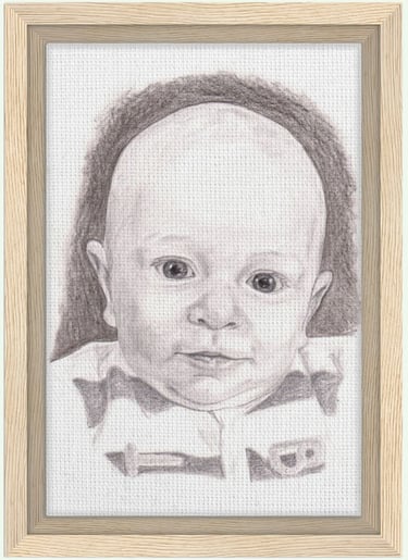 portrait bébé crayon graphite encadré bois FSC
