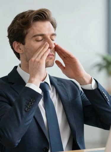 Peaceful breathing exercise outdoors with soft morning light.