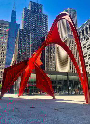 fine art photography downtown chicago red calder flamingo statue