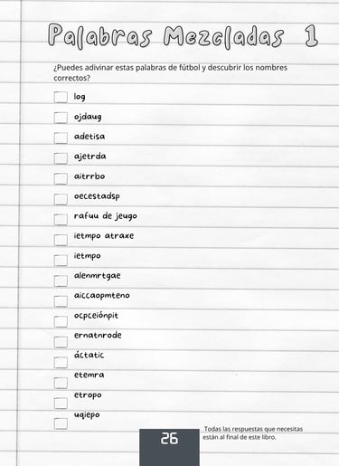 Lista palabras futbol mezcladas actividad