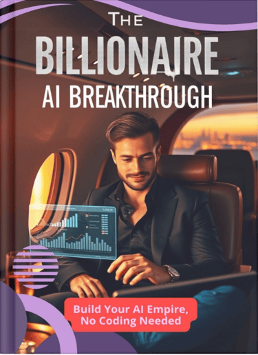 Book cover for The Billionaire AI Breakthrough showing a man on a private jet with a digital data interface.