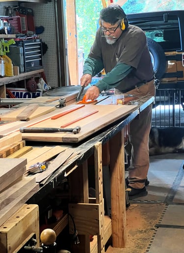 Joe Ochoa in his wood shop
