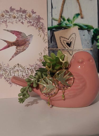 bijoux fleurs boucles d'oreilles oiseaux printemps